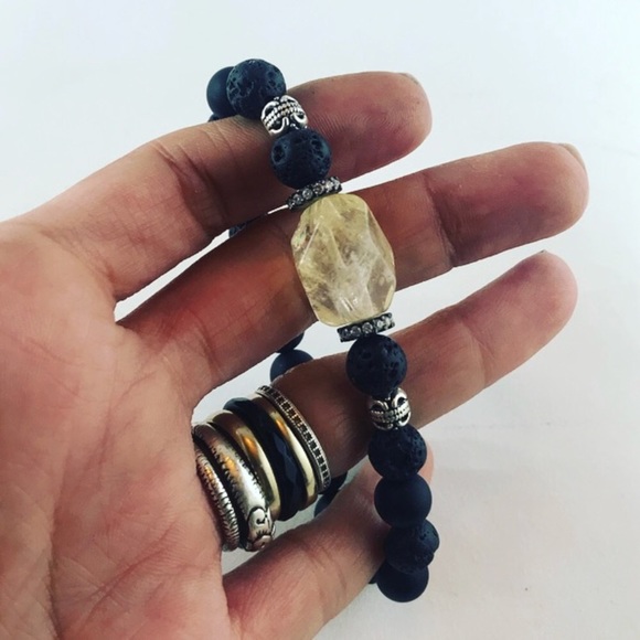 Genuine citrine lava rock cz boho bead bracelet - Picture 2 of 5